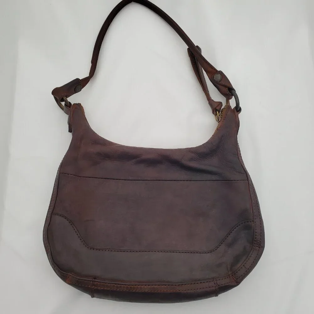 👜 FRYE Vintage Brown Leather Studded Hobo Shoulder Bag Boho